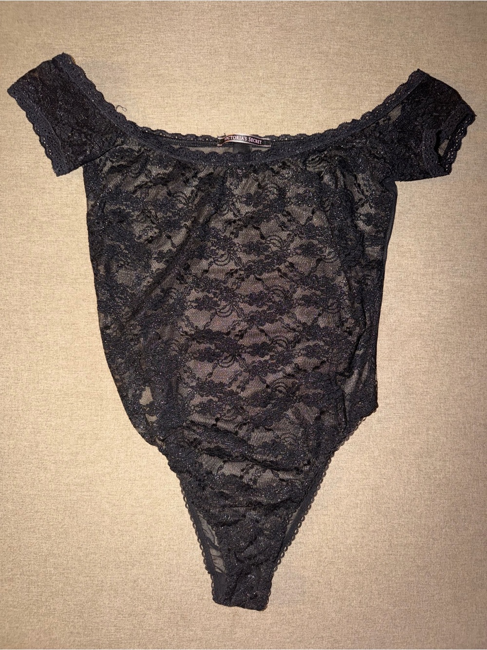 Victoria's Secret Black Lace Off-Shoulder Bandeau Bodysuit